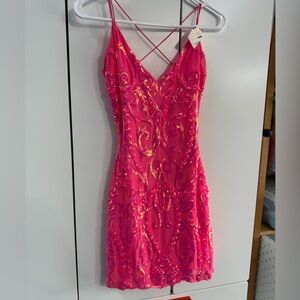 Windsor Pink Bodycon Mini Dress Spaghetti Strap V-Neck